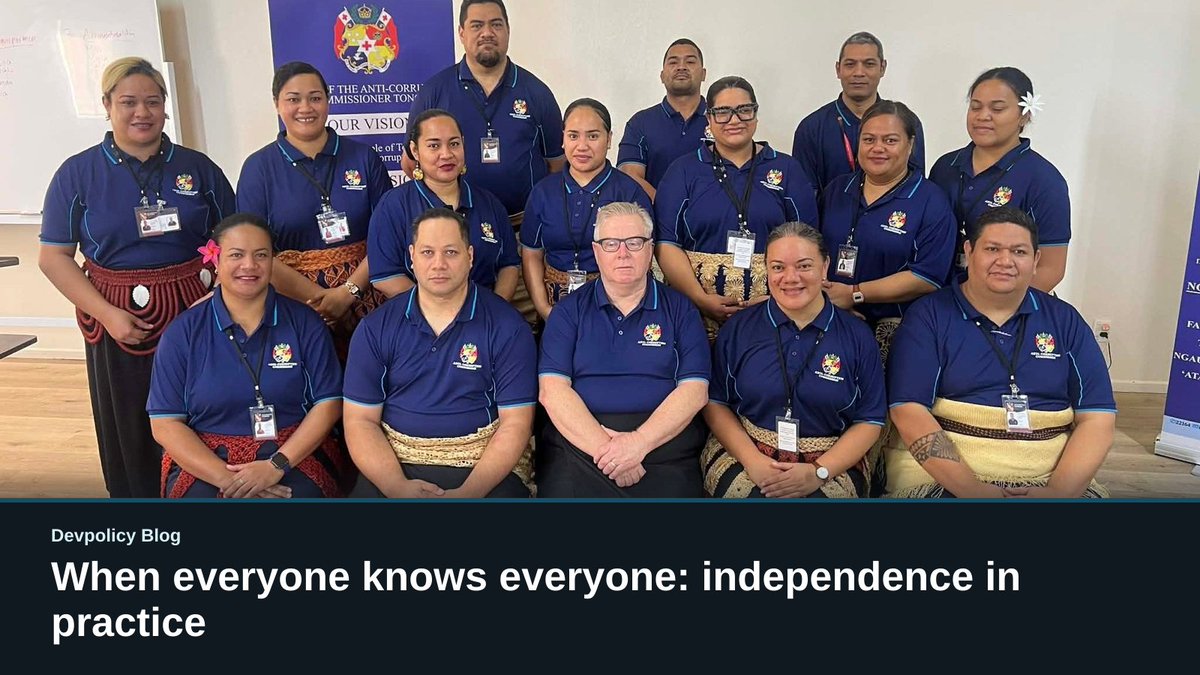 devpolicy's tweet photo. Tonga's Mele Fakatouato Mangisi argues that in small Pacific societies, where everyone knows everyone, independence can't rest on legal distance alone—it must be actively practised: connections disclosed, risks managed, reasons recorded.

https://t.co/zLONAF9wFD

#Tonga https://t.co/ONSrngQIP5