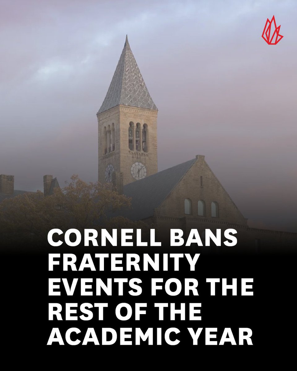 TheFIREorg's tweet photo. Cornell has suspended all fraternity social events for the rest of the academic year after allegations of serious misconduct, punishing an entire community for the alleged actions of a few.

Cornell has every right to investigate misconduct and hold responsible organizations accountable for their members’ actions. But punishing students who had no involvement is guilt by association.

With roughly one-third of Cornell undergraduates participating in Greek life, the blanket ban restricts students’ freedom of association and shuts down even charitable fundraisers.

Protecting students and respecting their rights are not competing obligations. Cornell has a responsibility to do both.