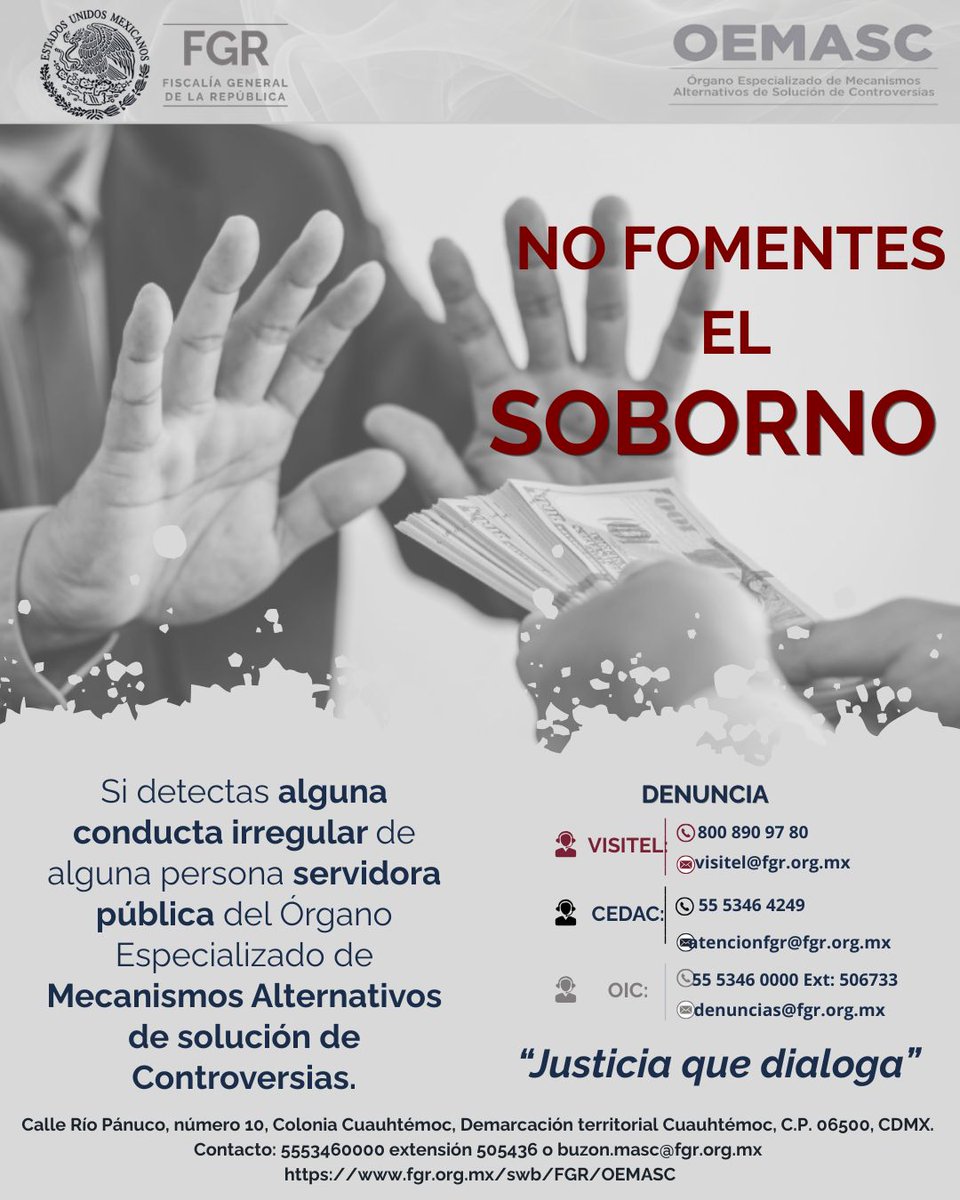 FGR_Col's tweet photo. El OEMASC implementa una Política Antisoborno, conócela en: https://t.co/18GZG23gHj
Todas las personas que integran el OEMASC, están comprometidas con una cultura de CERO TOLERANCIA AL SOBORNO #MASC. #Infórmate y ejerce tu derecho. https://t.co/isqGvASwRS