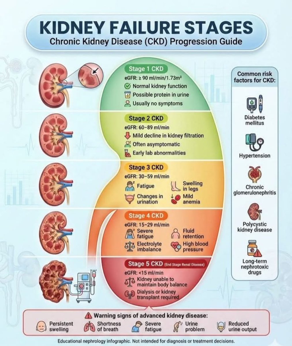 DrPharmDMDTh's tweet photo. KIDNEY FAILURE STAGES https://t.co/1XYy1h86B0