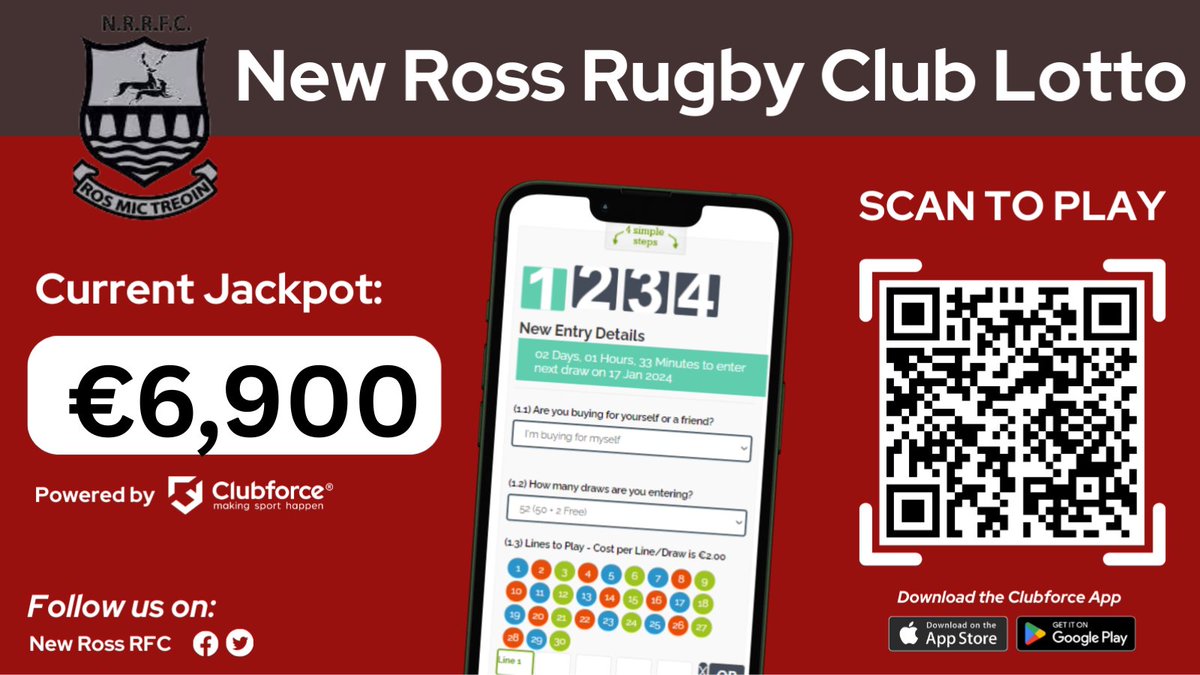 NewRossRFC2014's tweet photo. This week's Lotto Jackpot: €6,900
#NewRoss
Click the link below 👇 to enter tomorrow night's draw; https://t.co/x7r585jhjb https://t.co/uu8NDBkHDa