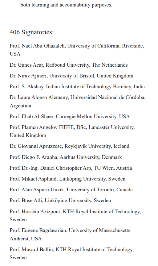 rohanpaul_ai's tweet photo. 406 researchers, including Yoshua Bengio, Geoffrey Hinton, Stuart Russell and Ron Rivest, signed an open letter today.

They want cyber-capable AI models airgapped by default until safer ways to give them internet access are standardized.

For models that need outside access, they propose an international body, built with governments and AI and security experts, that would standardize containment practices and track failures, with breaches reported to it and eventually made public.