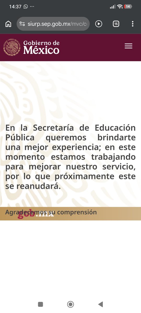 Anhvilnez's tweet photo. @GobiernoMX Estoy tratando de tramitar mi cédula y la página de encuentra en mantenimiento. ¿Hasta cuándo se ranurada el servicio? https://t.co/CLpZ1ewt8c