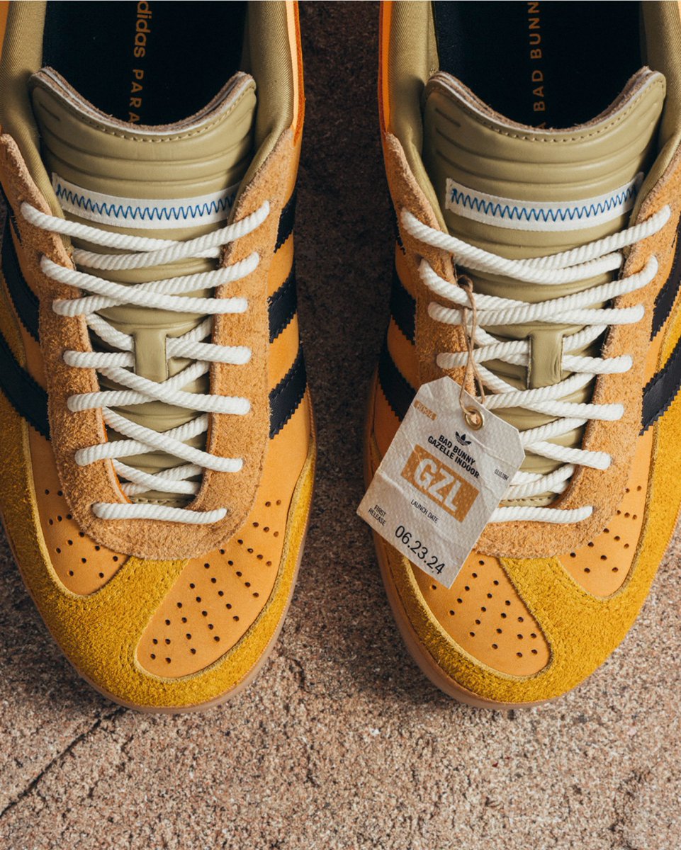 SolePlayATLANTA's tweet photo. adidas Originals x Bad Bunny Gazelle Indoor “Solar Gold” Drops Saturday 10/17 FCFS at Sole Play Decatur &amp; Lawrenceville + online at (10AM) https://t.co/91dXCGpENI