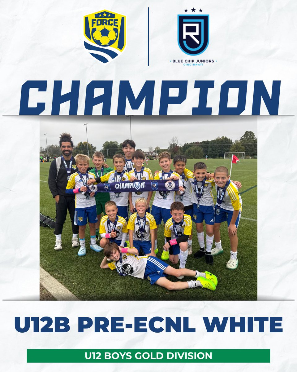 ClevForceSC's tweet photo. 🏆 CHAMPIONS &amp; FINALISTS! ⚡️

Congratulations to our 5 Cleveland Force SC teams that finished as champions and finalists at the 2026 Blue Chip Juniors Tournament in Cincinnati, Ohio! 👏

🥇 CHAMPIONS
🔵 U10B Pre-ECNL Blue
🔵 U12B Pre-ECNL White

#CHIRP #ClevelandForceSC https://t.co/F8z8dITzpZ