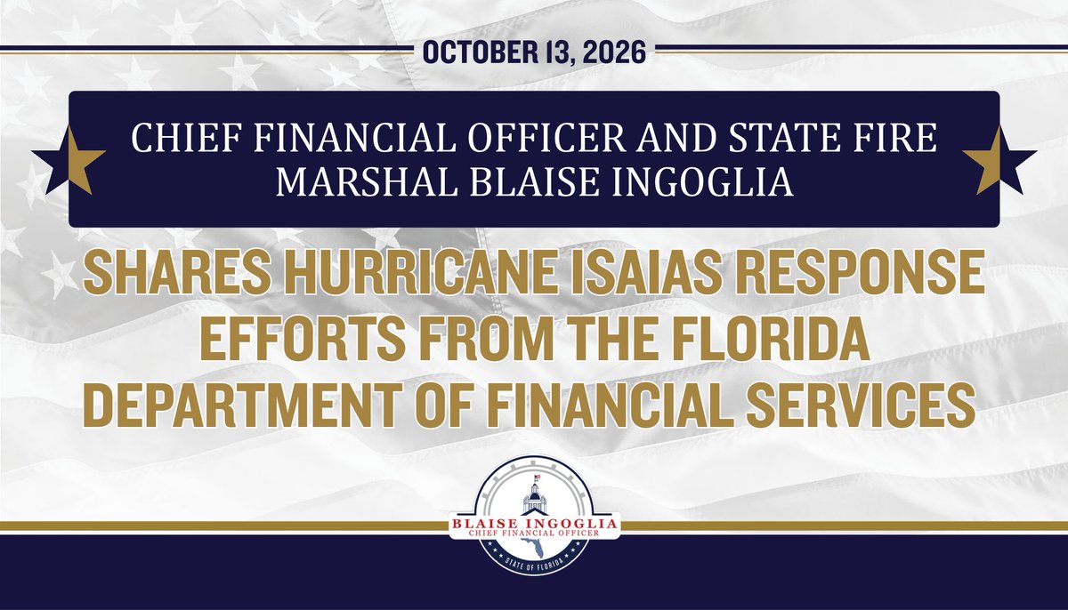 FLDFS's tweet photo. Chief Financial Officer and State Fire Marshal Blaise Ingoglia Shares Hurricane Isaias Response Efforts from the Florida Department of Financial Services

Read more: https://t.co/3P4I8dxW2e https://t.co/Sg5AObtDGs