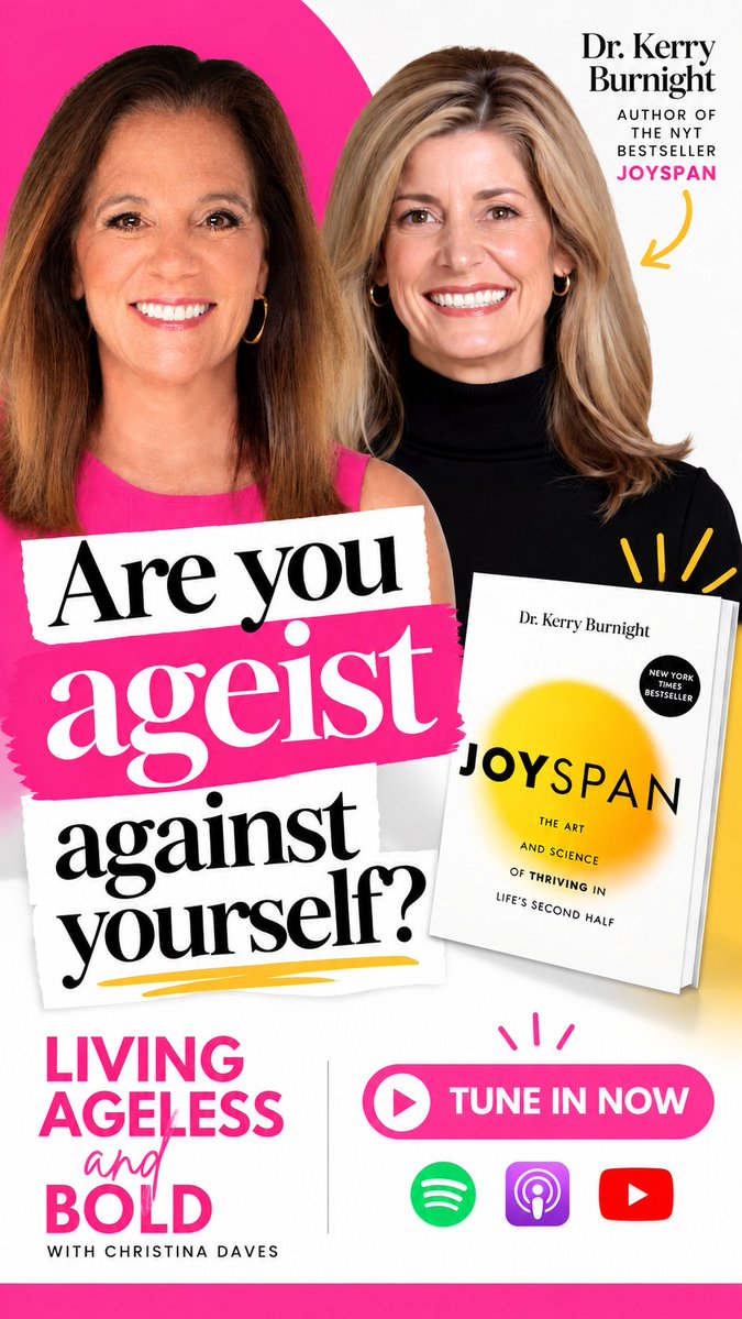 ChristinaDaves's tweet photo. We've been conditioned to fear getting older. Wrinkles, gray hair, forgetfulness. All signs of something "wrong."

But what if aging isn't the problem? What if our attitude toward it is?

Loved this conversation with @DrKerryBurnight  on Living Ageless & Bold.

Wherever you get your podcasts

#WomenOver50 #Ageism