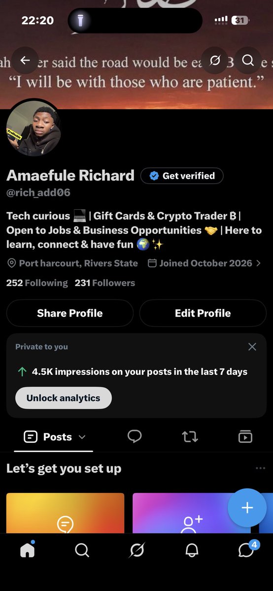 rich_add06's tweet photo. 200 followers in 2 days, we’re doing great fam.. 4.5k impressions 😌.. 

Posting my nude soon, by 12am. Stay tuned. https://t.co/ftEQOyUdFz