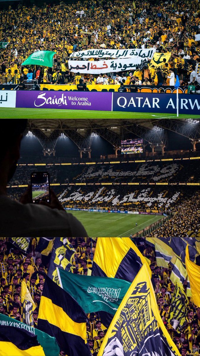 la33H0's tweet photo. شكرا شكرا شكرا من قلب كل سعودي لهاذا المدرج العظيم💛💚💚 
#الاتحاد_شباب_الأهلي https://t.co/UNyyUhLL4N
