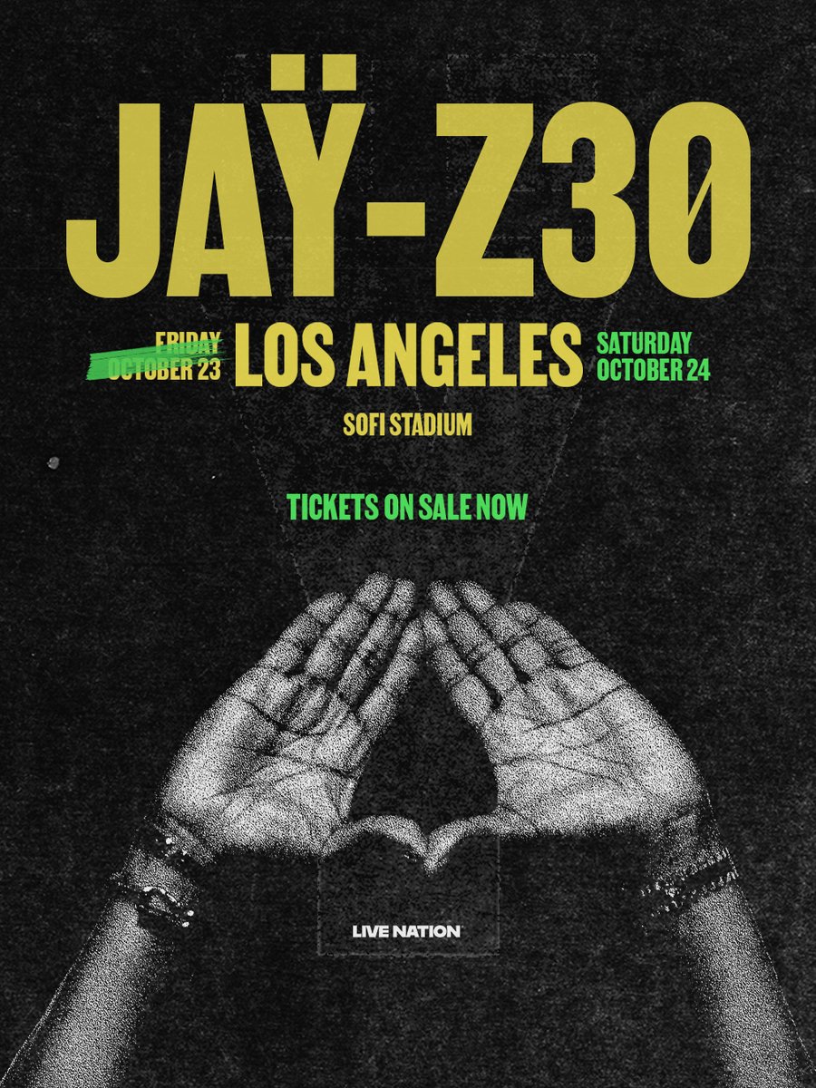 SoFiStadium's tweet photo. JAŸ-Z’s long-awaited return to LA is almost here. JAŸ-Z 30 live from SoFi Stadium next Friday, October 23, and Saturday, October 24.

Get tickets now: https://t.co/U7jabJM9Bu https://t.co/OrrC8YpIKB
