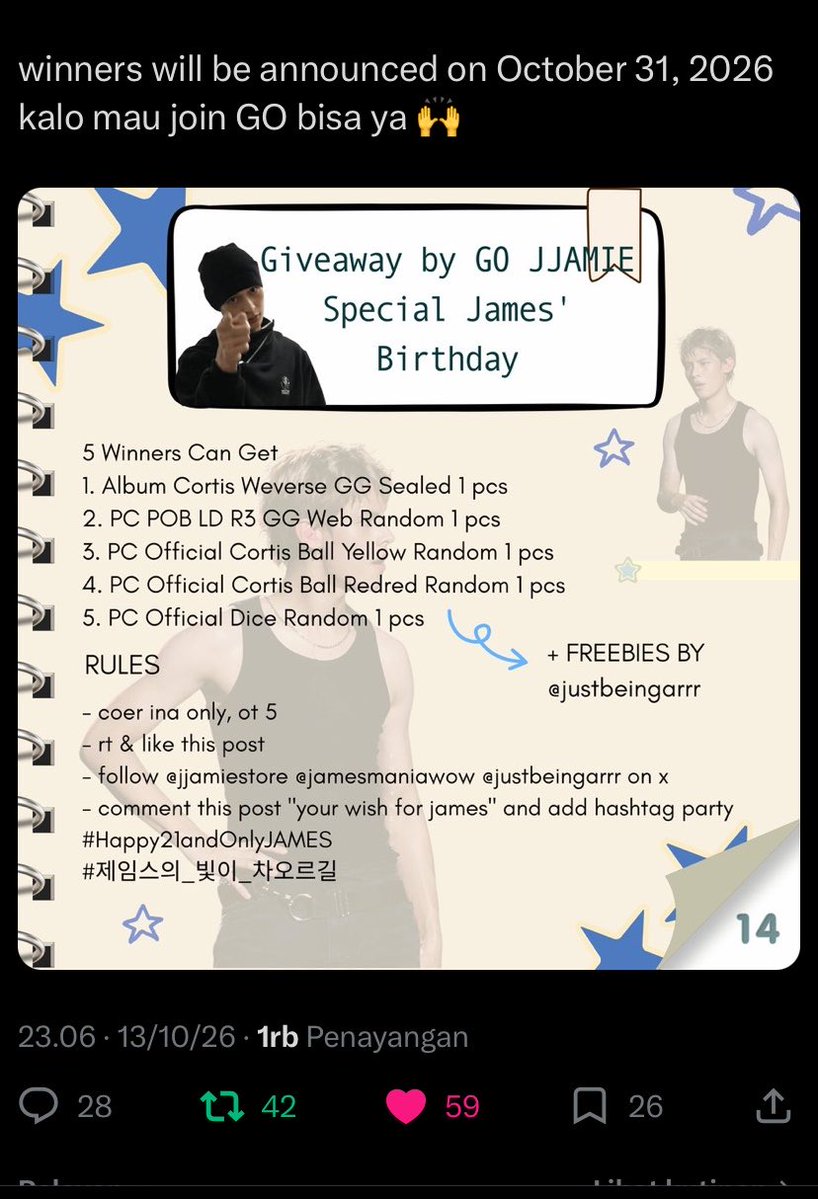 kookeonie's tweet photo. @jjamiestore #Happy21andOnlyJAMES
#제임스의_빛이_차오르길 

izin ikutan ya kakk thank youu uda ngadai GA inii🩷🧤🥹💌 https://t.co/OSwChHHV3Q