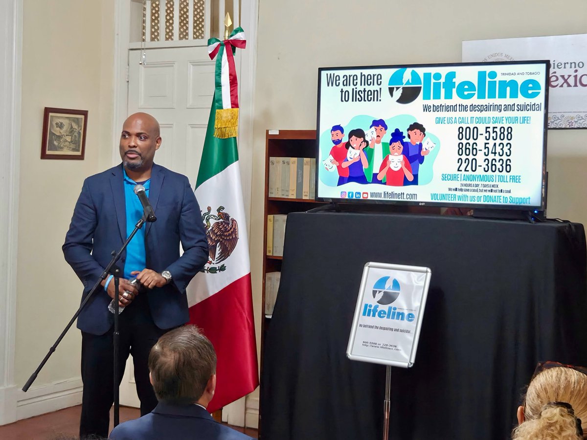 EmbaMexTT's tweet photo. En conmemoración del Día Mundial de la Salud Mental, la Embajada de México abrió un espacio de reflexión sobre la salud mental, en colaboración con Lifeline, que brinda apoyo a personas que atraviesan situaciones de angustia emocional. (1/3) https://t.co/lxCCeHJe30