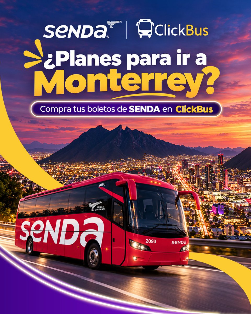 Click_Bus's tweet photo. ¿Vas a armar el plan a la Sultana del Norte? ⛰️🚌

​Ya sea por trabajo o una escapada de fin de semana, viaja a Monterrey con SENDA.

​Entra a ClickBus y encuentra tus boletos de autobús 🚌 👉 https://t.co/Ii6fQQvnbW⁠

📞 Llámanos: 55 5350 8737

​#Monterrey #SENDA #ClickBus https://t.co/rt0iSVI98L