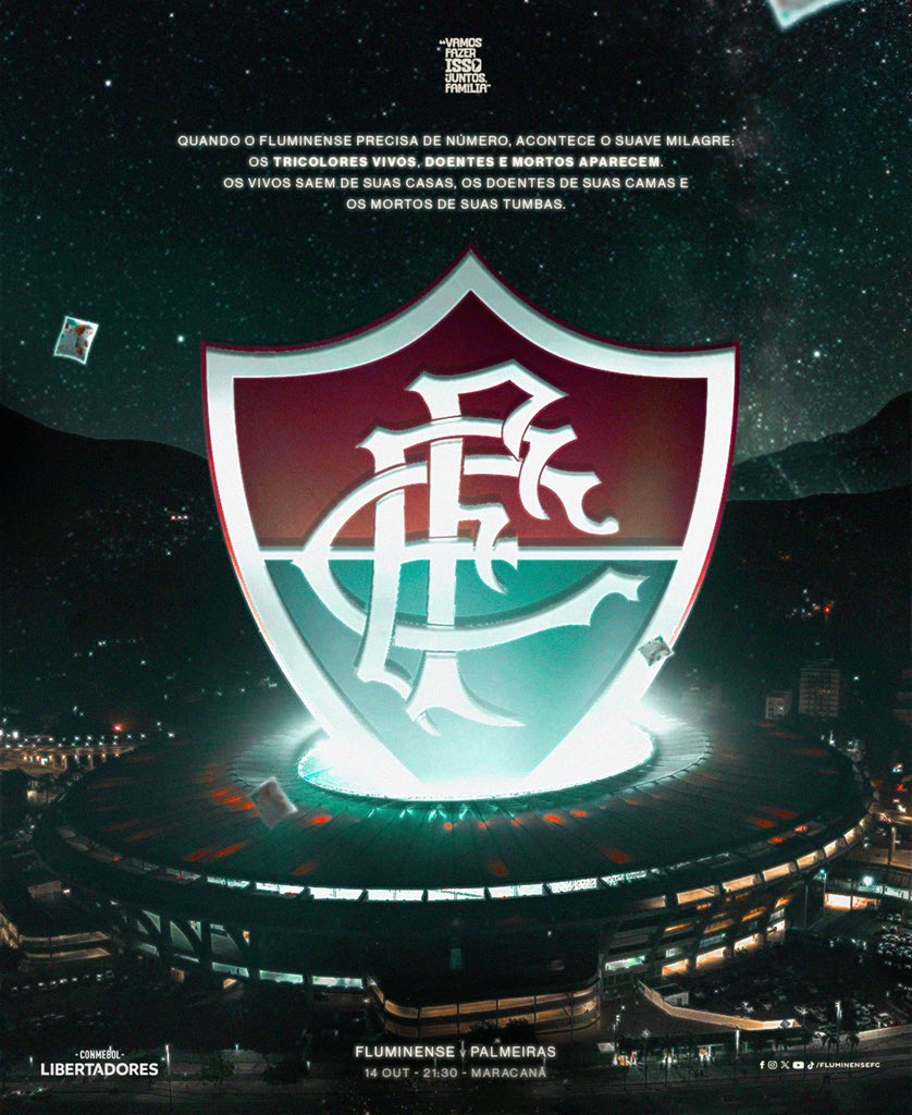 FluminenseFC's tweet photo. Os vivos de suas casas.
Os doentes de suas camas.
Os mortos de suas tumbas.

Vamos fazer isso juntos. No céu e na terra. https://t.co/zWMXFBw1i9