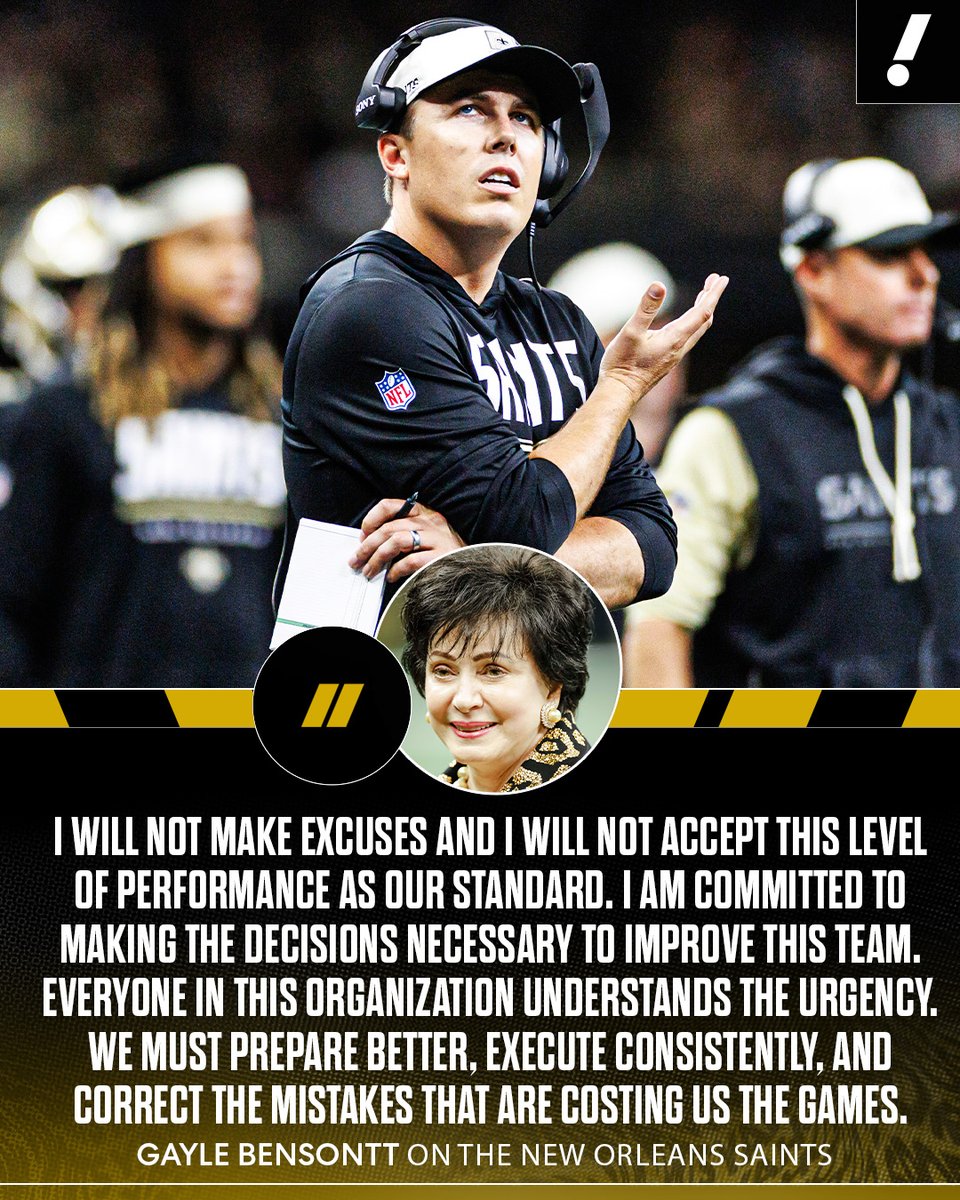 YahooSports's tweet photo. Saints owner Gayle Benson calls out the team after a 1-4 start for the second straight season 🤯

New Orleans hasn’t made the playoffs since 2021. 

(via Crescent City Sports) https://t.co/g7nns8CEZp
