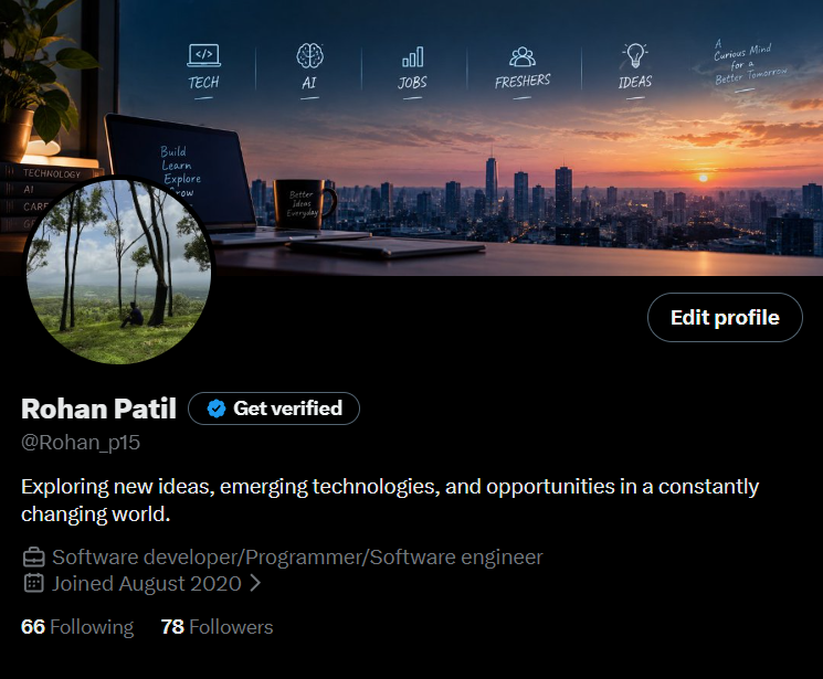 Rohan_p15's tweet photo. So close to 100 followers. Can we make it today??

I am 22, trying to explore my career into AI/ML and also learning along the way. 

If you are into:
-AI/ML
- Full stack  
- DevOps  
- AI agents
- Building SaaS   
- SEO/AEO/GEO optimization

Let's #connect and build together! https://t.co/G3OPe8M4ZM