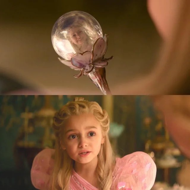 buffys's tweet photo. did anyone else notice when little glinda fails to create a rainbow with magic. right before adult glinda gets her magic she stares at a rainbow. symbolizing she did get her powers https://t.co/3BbTZYq34i