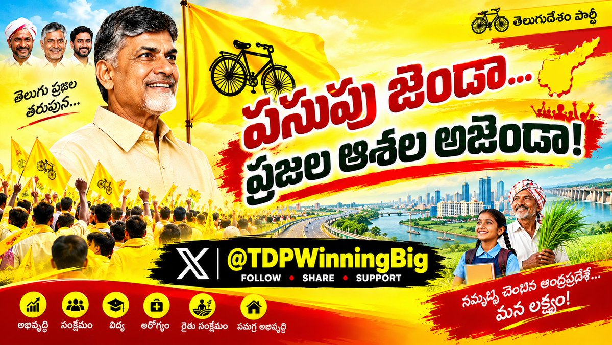 TDPWinningBig's tweet photo. #TDP
#TeluguDesamParty
#AndhraPradesh
#APDevelopment
#YellowFlag
#TeluguPride
#PublicService https://t.co/gUpgWQt4Tp