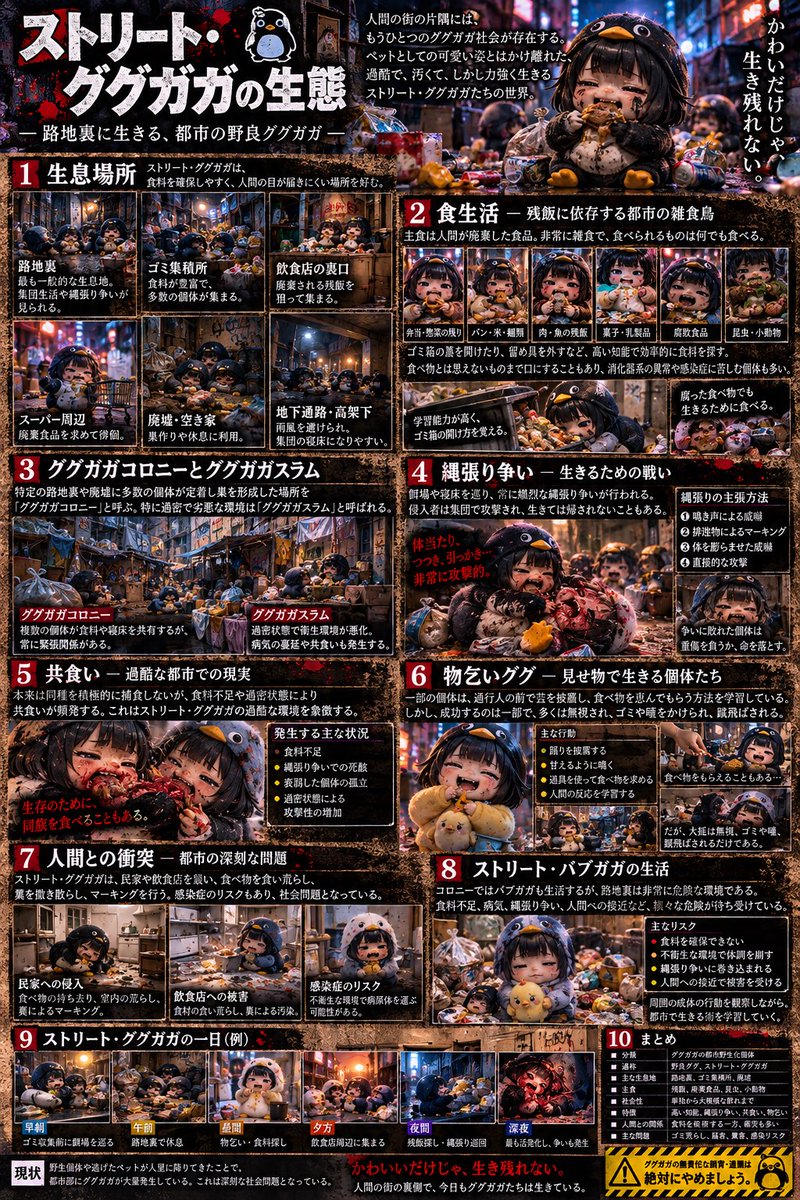 9yktjn's tweet photo. 街の路地裏で生きる哀しきググ、野良ググ、ストリート・ググについて。
集団で生活し、ググガガ・コロニーやググガガ・スラムを形成します。
知能の高い個体は「物乞い」をする姿も…
#ググガガ
#gugugaga
#咕咕嘎嘎
#gugu https://t.co/2NYxZNobZC