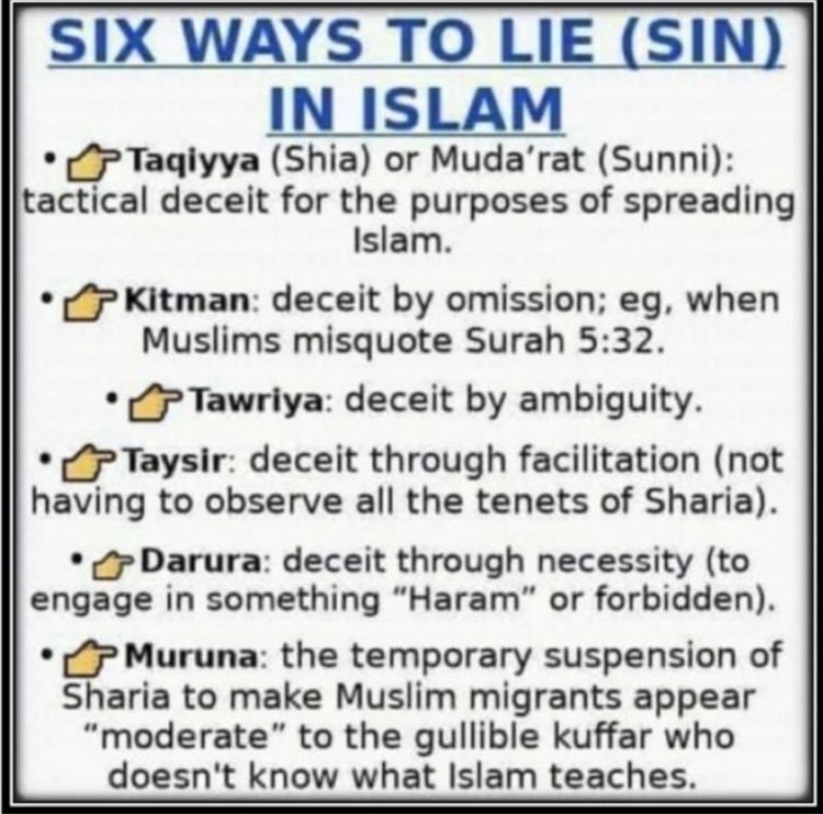 TitaniumTootsie's tweet photo. @CremeDeLaLeem No. They do not.
Taqiyya, Kitman, Hudna, whatever, elsewhere.
FYI, the Christian Bible has an Old Testament and a New Testament. The Koran/Quran, which came later, is stuck in time, and inbreeding is a crime against nature. https://t.co/vKMDZH0sl7