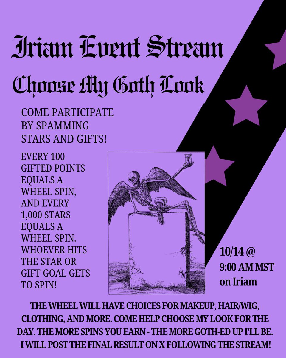 RavynMidnight's tweet photo. Let me be your goth Barbie! Tomorrow morning, join me for a stream in which you get to choose my goth look for the day by earning points to spin the wheel to determine my options for each look category. I’ll be posting my final goth look  on X after the stream!

#streamer #iriam https://t.co/5kczzo1iG8