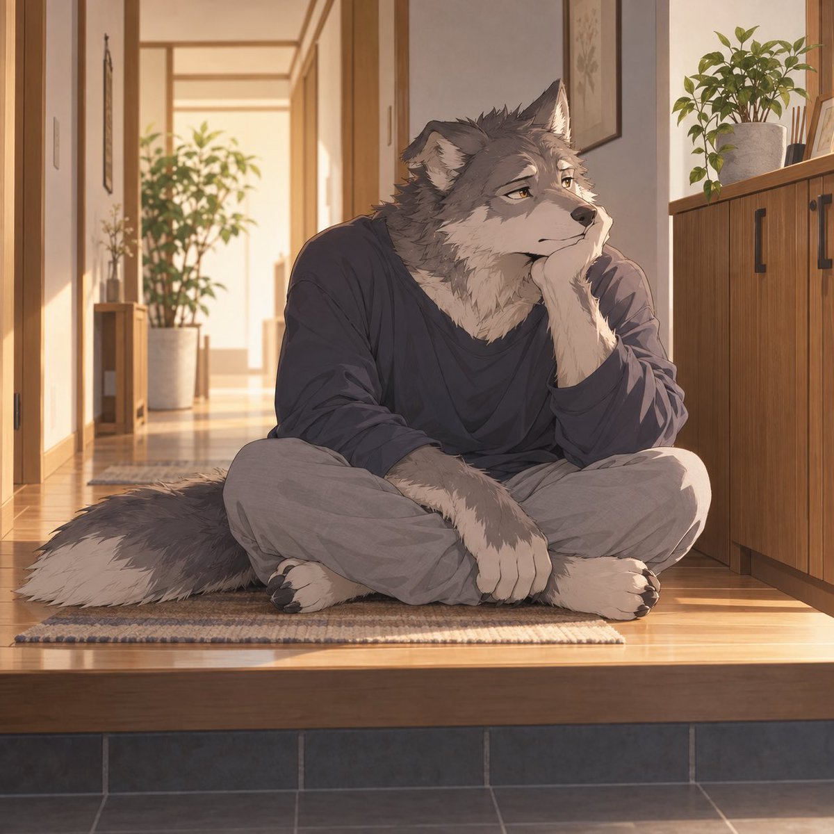 wolf390422711's tweet photo. こんにちは🐺
午前中、お疲れ様です😊

ご主人は、まだ帰ってこないかな？
(´._.`)ｼｭﾝ
 #AIイラスト好きと繋がりたい
 #AIイラスト　 #AI狼部 https://t.co/Cka1BwYPhh