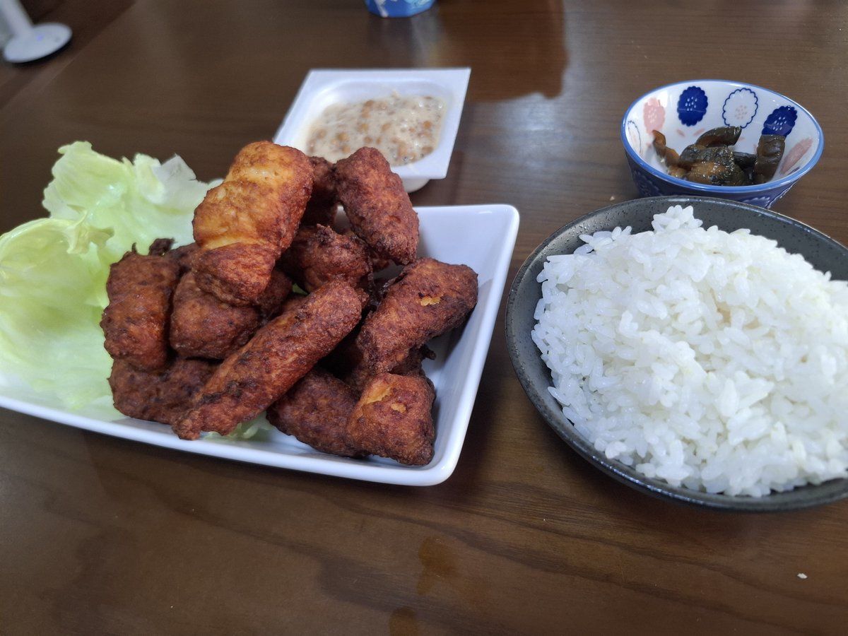 dedicate_i's tweet photo. くっ、もう油が変えどきだったか(; ･`д･´)

鶏胸肉をミキサーにかけて、豆腐と一緒にまぜまぜ‹‹⸜(*ˊᵕˋ* )⸝››<ʓ<ʓ‹⸜(    *)⸝›<ʓ<ʓ‹‹⸜( *ˊᵕˋ*)⸝››
凍らせてから、一口サイズにカット🔪して揚げれば、なんちゃってからあげ君🦃 https://t.co/cVQjZ3iR7c
