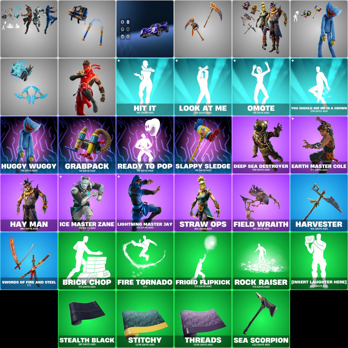 HYPEX's tweet photo. LEAKED FORTNITE SHOP TONIGHT

RAREST RETURNS:
• Stitchy → 1,076 Days
• Threads → 1,076 Days
• Sea Scorpion → 422 Days
• [Insert Laughter Here] → 405 Days
• Hay Man → 360 Days
• Straw Ops → 354 Days https://t.co/JBjf529m0l
