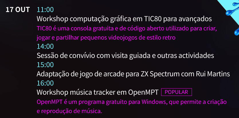 inercia_pt's tweet photo. No Sábado dia 17, mais programação no âmbito da exposição demoscene na oficina da cultura em Almada: workshop de TIC80 da parte da manhã, visita guiada às 14:00, palestra de Rui Martins às 15:00 e workshop de música tracker às 16:00, repaircafé e convivio em paralelo até às 19:00 https://t.co/xqErTDStMs