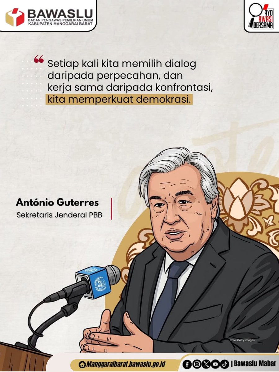 Bws_mabar09's tweet photo. Mengutip sebuah pesan dari Sekretaris Jenderal PBB Antonio Guterres untuk seluruh #SahabatBawaslu ✨

Bersama kita perkuat demokrasi 🫂

#BawasluRI
#BawasluNtt
#BawasluMabar
#QuotesBawaslu
#Kesetaraan https://t.co/ujZv8td3hr