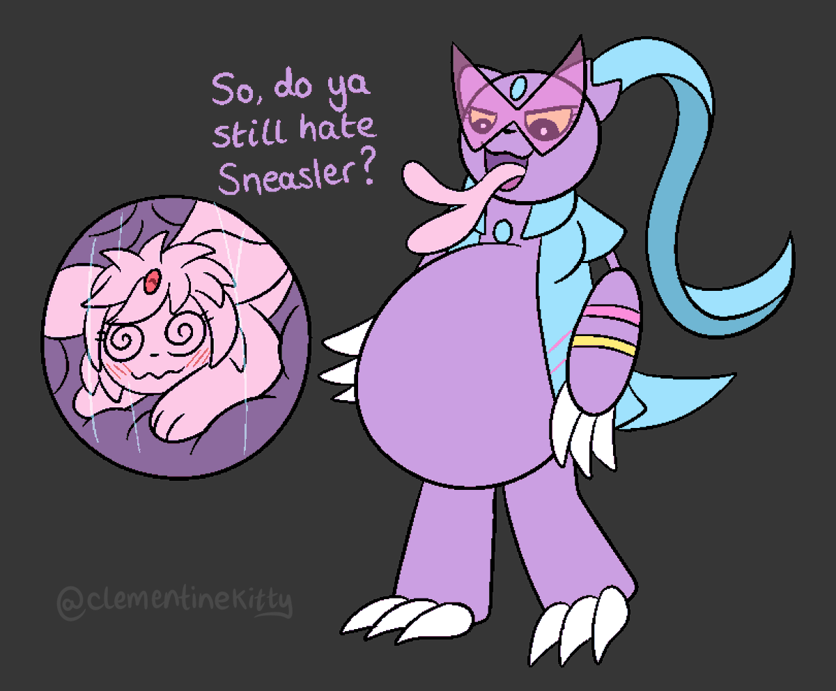 ClemKittyVores's tweet photo. Many people may know that this Espeon has a bit of a grudge against Sneasler... so my newly evolved one, Glitch, decided to see if she could change her opinions.

I'm not sure if it's working... ^w^; https://t.co/fbbopbC90m