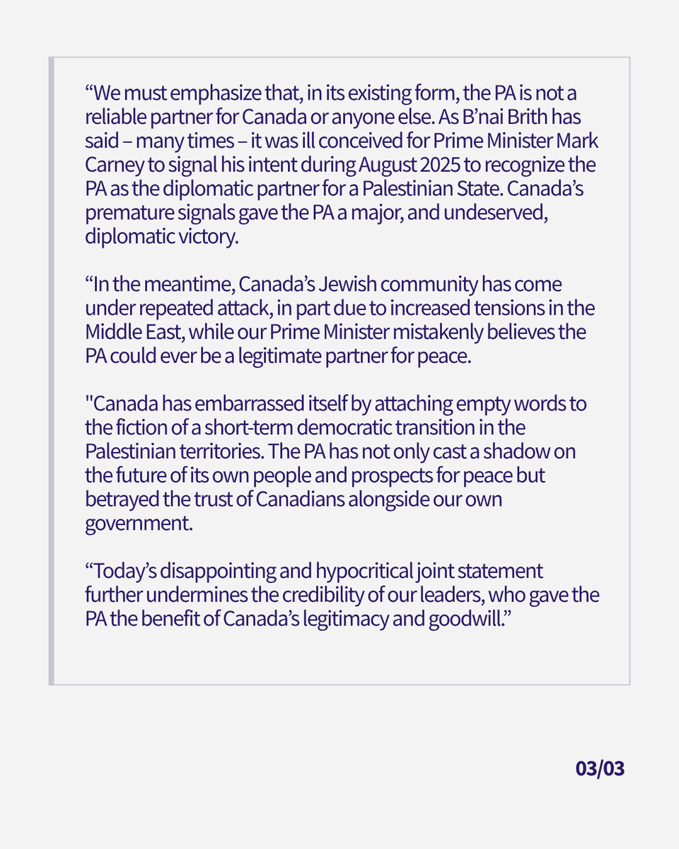 bnaibrithcanada's tweet photo. Read our press release. 

See our recent Simon Says on the one year anniversary of Canada recognizing Palestinian statehood here: https://t.co/R7PLIXSnVd https://t.co/OWUINR6ZDM
