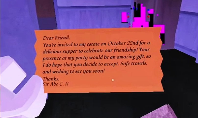 DoorsSickNews's tweet photo. 🟡News

A new letter found in the Archives says the following.

Possibly a completely new subfloor in the house of sir Abe C. II

"Dear Friend,
You are invited to my property on October 22nd for a delicious dinner to celebrate our friendship! Your presence at my party..." https://t.co/kKWjYZMtbH