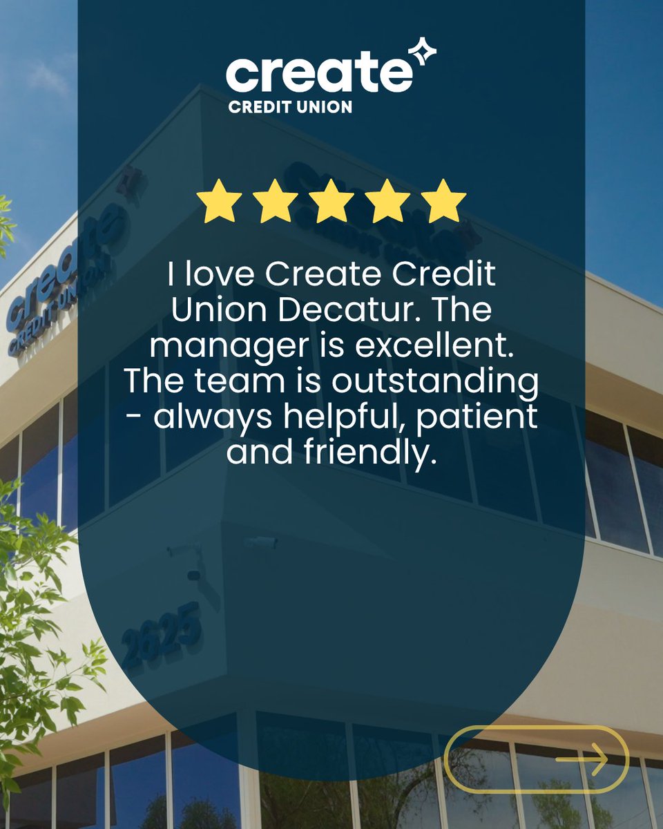 CreateCreditU's tweet photo. Thank you, Darlene for your kind review and feedback on your recent visit.

If you'd like to leave a review about your recent experience with our team, please do so on Facebook, Google and/or Yelp.

#MemberTestimonial #CreateCreditUnion #CreditUnionDifference #CreditUnionReviews https://t.co/y4GgPKKUtR