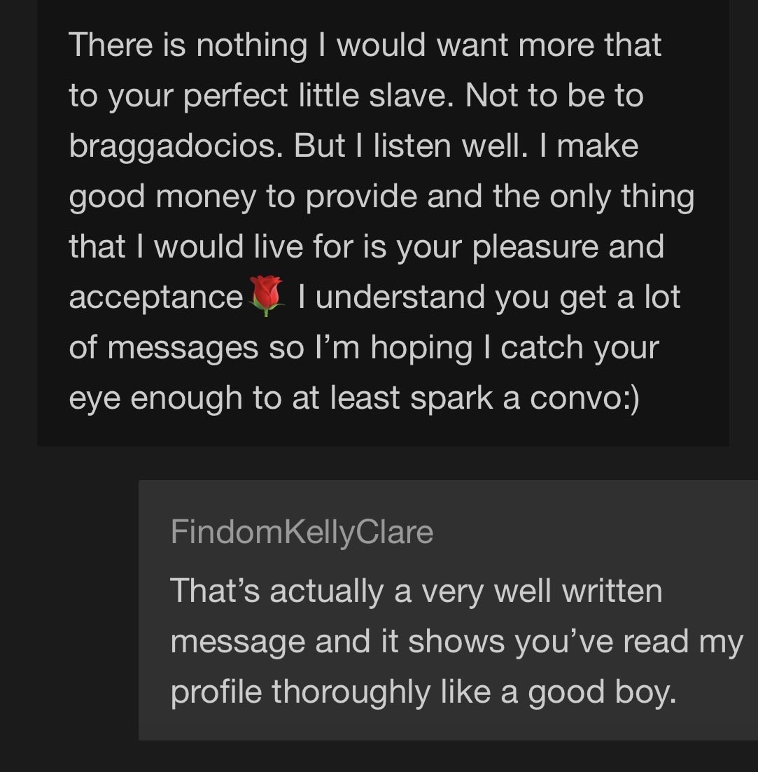 FindomKCB's tweet photo. This is a way to message a #findomme (if she allows messages and with a follow up #tribite of course). These subs win every time in #findom. Simple common sense and context clues. https://t.co/58r5mAuUgP
