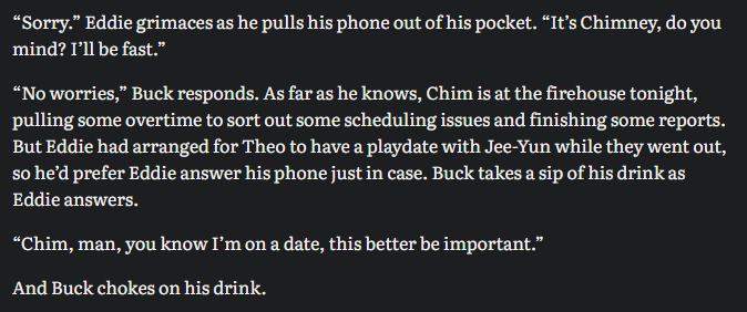 ann_banann_'s tweet photo. Taking a break from the wedding re-do fic to write a very oblivious Buck (based loosely on the unfortunately true story of me not clocking that my first date with my now husband was a date) https://t.co/4al4TNy5EZ