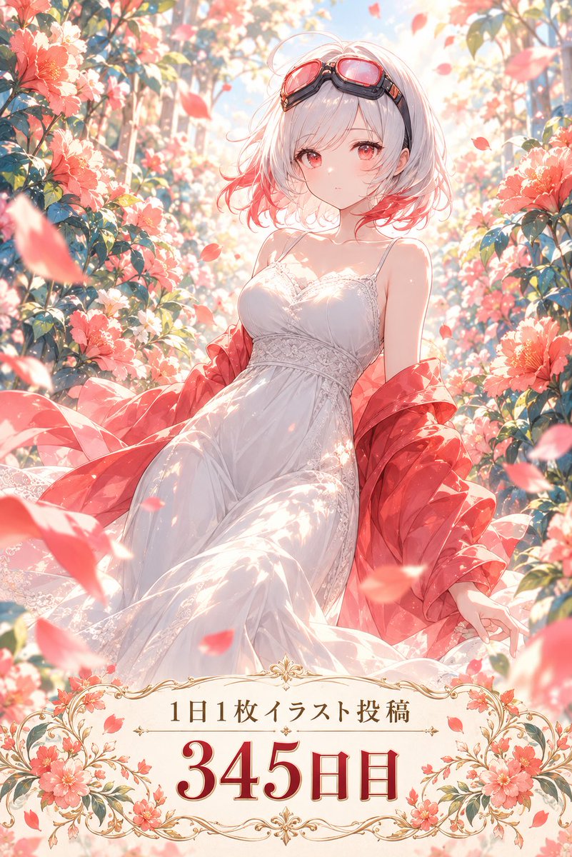 NEW38916257's tweet photo. 🌸✨一日一枚イラスト投稿345日目✨

「今日は少しだけ、遠回りして帰ろう？」

花びらが舞う道で、柔らかな光に包まれて。
白いワンピースと赤い上着が彩る、夢の中のようなひとときです🌷

#一日一枚イラスト投稿 #345日目 #AIイラスト #アニメイラスト #花と少女 https://t.co/ztUSpMzDjC