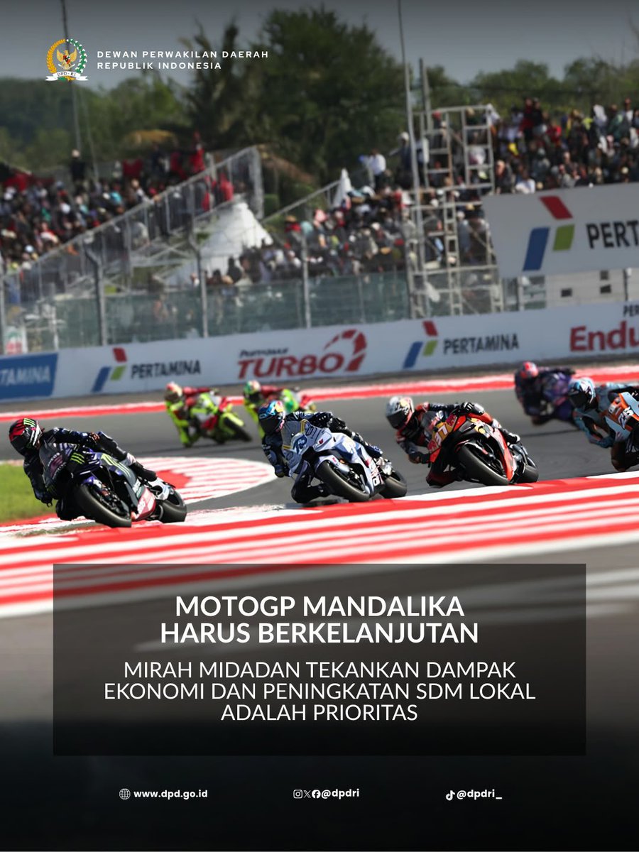 DPDRI's tweet photo. Anggota DPD RI asal Nusa Tenggara Barat Mirah Midadan Fahmid dukung MotoGP Mandalika yang berdampak pada Ekonomi dan peningkatan SDM lokal. 

#dpdri #daridaerahuntukindonesia https://t.co/Ja4yaY9CJp