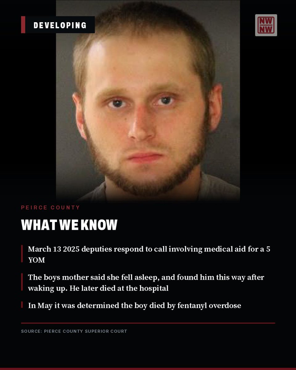 PhotogSteve81's tweet photo. Pierce County prosecutors have charged Kyler Lawrence, 32, with first-degree manslaughter in the fentanyl death of his 5-year-old son, Brentlee. A warrant is out for his arrest. If you know where he is, call 911. (via NW News Watch) #PierceCounty https://t.co/oVEQjiigRE