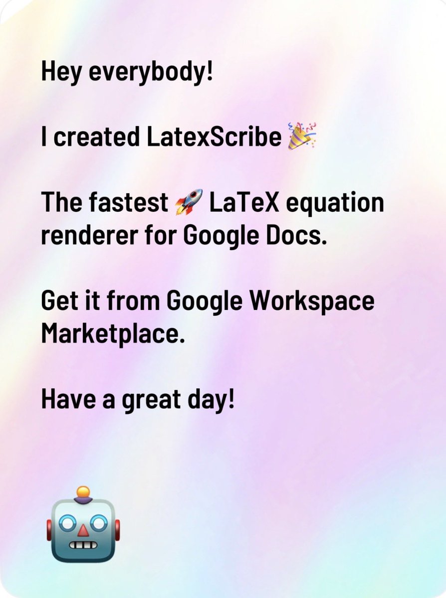 simittomar8's tweet photo. #math #LaTeX #Googledoc #equations #addon https://t.co/Ljna1Q2LRT