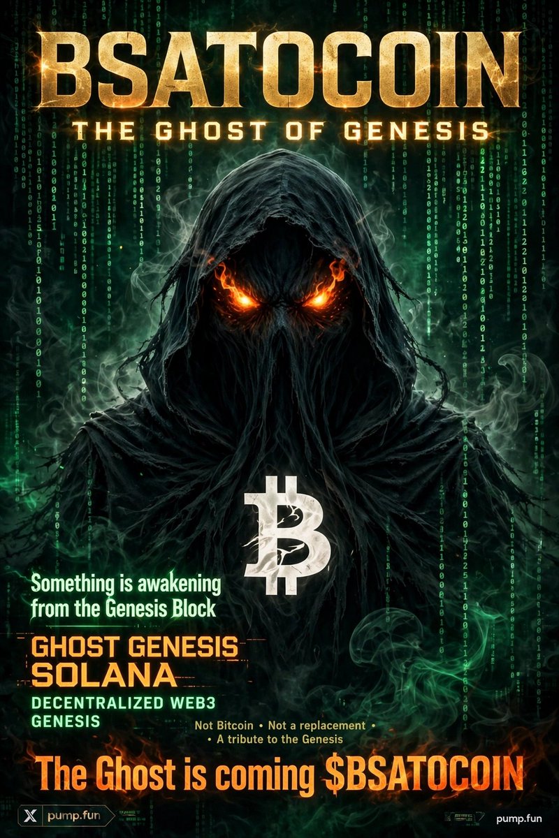 Bsatocoin's tweet photo. 👻 Something disappeared in 2009.

But some things never truly die.

No face. No answers. Just a ghost from the Genesis.

BSATOCOIN — THE GHOST OF GENESIS.

The mystery continues. 🌑

#BSATOCOIN #Solana https://t.co/exFcE69Z5D