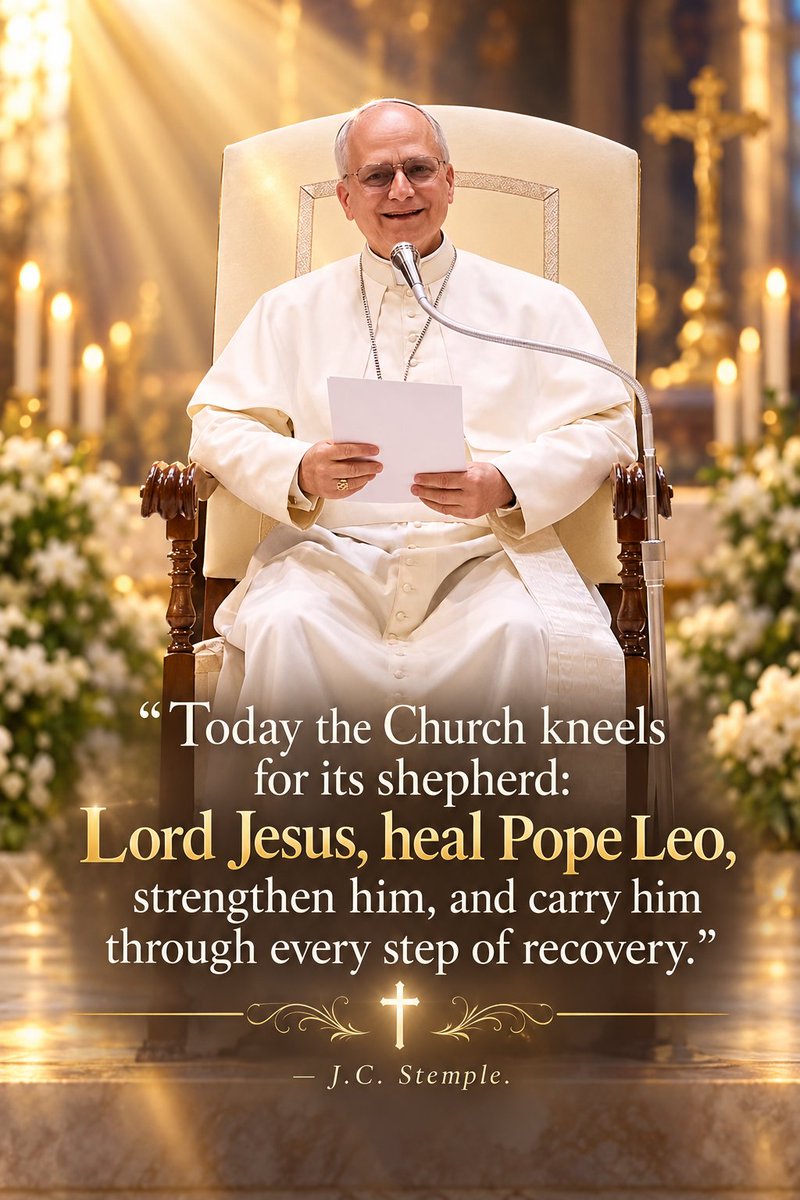 Joe_Stemple's tweet photo. Heavenly Father,

We lift up Pope Leo XIV to You in prayer. Place Your healing hand upon him, strengthen his body, restore his health, and surround him with Your peace.

Lord Jesus, be near him in every moment of his recovery. Give wisdom to his doctors, strength to those caring for him, and courage to Pope Leo as he walks through this trial.

May Your grace sustain him, Your love comfort him, and Your healing power work according to Your perfect will.

“I am the Lord who heals you.” — Exodus 15:26

In the name of Jesus Christ, we pray.

Amen.

#PopeLeoPopeXIV