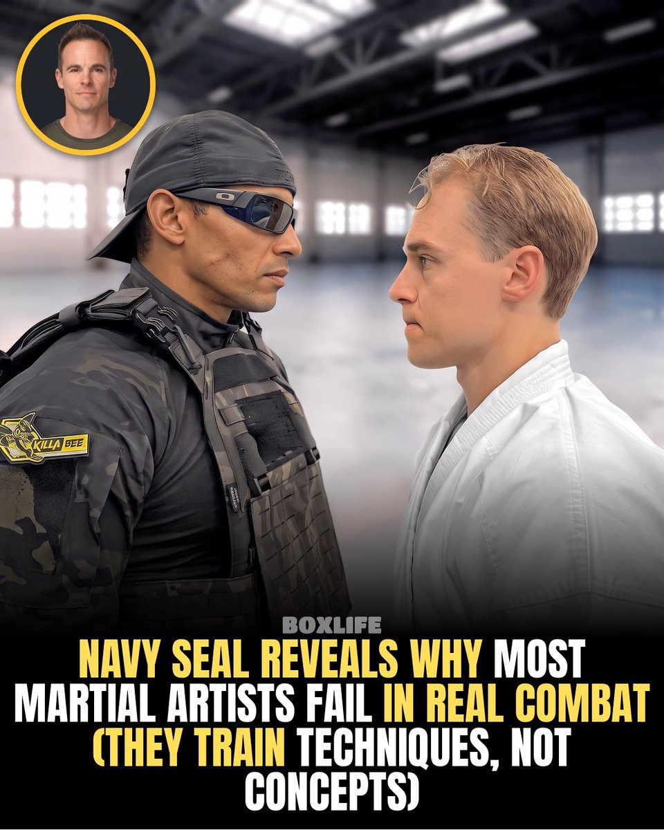 BoxLifeMagazine's tweet photo. esse Enkamp trained with a Navy SEAL who revealed the gap between traditional martial arts and real combat.

The difference isn't techniques—it's concepts.

While most martial artists memorize individual moves, elite fighters understand universal principles like bisecting l https://t.co/WycLQHChks