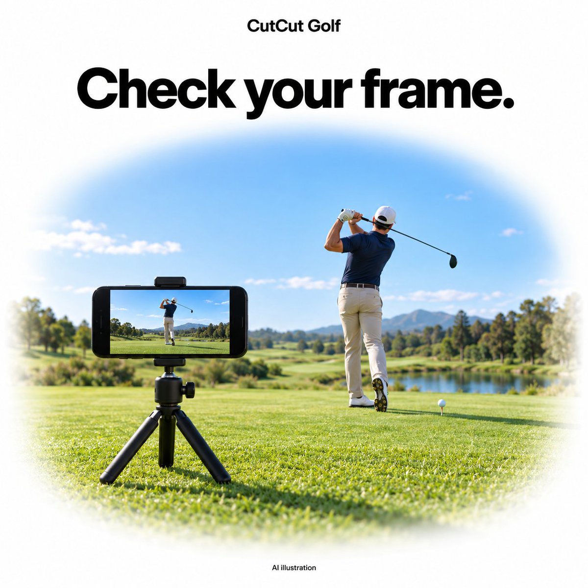 CutCut_Golf's tweet photo. Before you swing, check that you and your club fit in the frame. AI illustration. https://t.co/5eswmjwThW