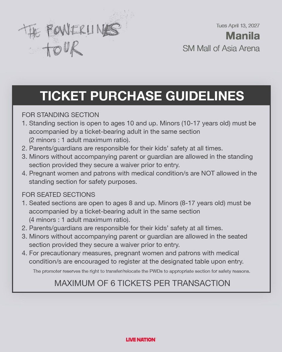 livenationph's tweet photo. LNPH members, you know the drill. 🎟️

LNPH Presale starts TODAY at 12PM and runs until 11:59PM.

Log in to your LNPH account at https://t.co/pDQh6l5k8s to access the presale.

beabadoobee: The Powerlines Tour
📅 April 13, 2027
📍 SM Mall of Asia Arena

#beabadoobeeInManila https://t.co/iu5Z7LGGSc