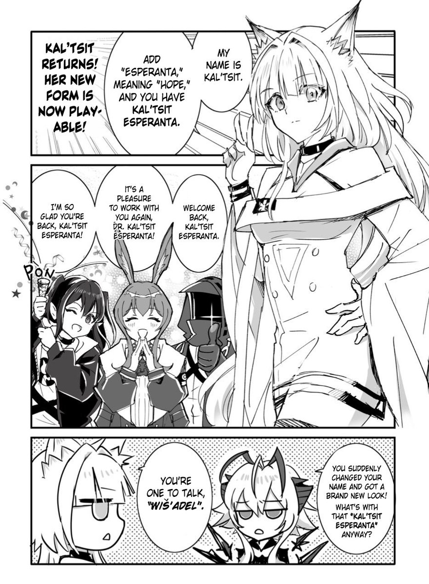 TheParacite's tweet photo. @shiratamaya8 [EN Version]
Artist's Comment: A Dr. Kal'tsit returning with a new look🎉manga💚 
Her name's gotten longer somehow, and so has her hair.

英語版です！ https://t.co/qriYxNhWBV