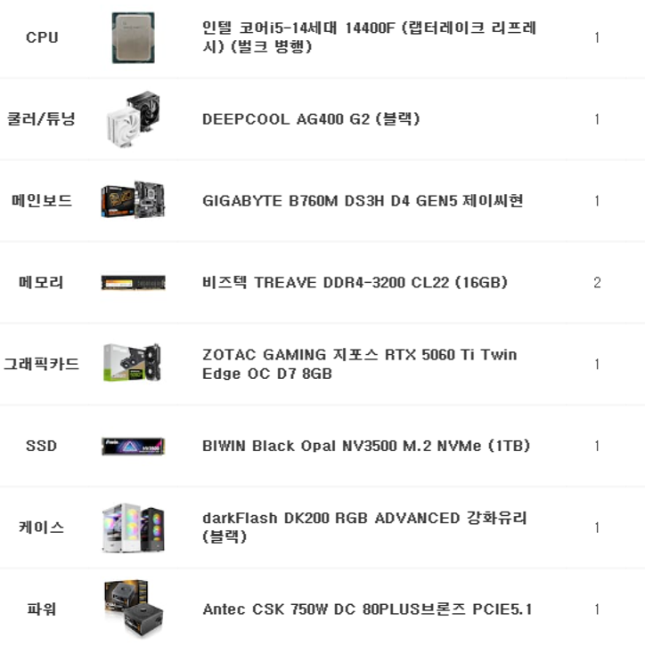 dohwicom's tweet photo. 인텔 i5-14400F+RTX 5060Ti로 구성된 180만원대 게임용 PC 출고 사진입니다

※조립비 별도※

엘든링 , 림월드 류 게임용으로 작업 요청하셨습니다

기존 사용하시던 저장장치 재활용 요청이 있어 SATA 선 빼드린 후 출고 되었습니다

카카오톡 오픈채팅: https://t.co/ZLbG4l3lH1
디스코드: dohwicom https://t.co/SygnqR9dFM