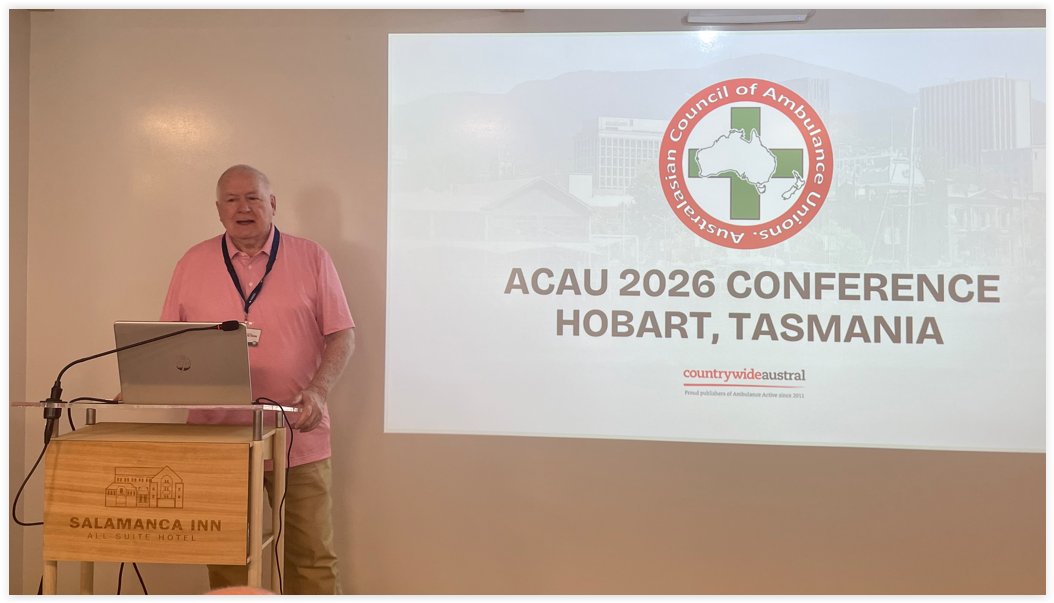 ParamedProf's tweet photo. Recently enjoyed catching up with leading #paramedics at the Australasian Council of Ambulance Unions Annual Conference in Hobart at which I spoke about future developments in #paramedicine.  Wonderful committed professionals - it's good to see the profession is in safe hands. https://t.co/pFE1LeGpJ1