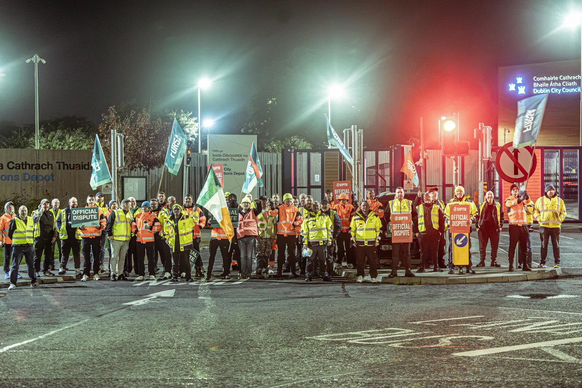 SIPTU's tweet photo. And we’re off! 

Picket line solid at DCC North City Operations Depot in Ballymun. 

Striking since midnight. 🕛

#UnionStrike https://t.co/3sC7IfcwP9