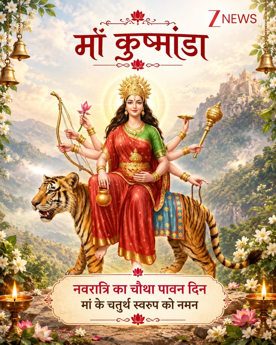 binodKu76025006's tweet photo. सुरासम्पूर्णकलशं रुधिराप्लुतमेव च।
दधाना हस्तप‌द्माभ्यां कूष्माण्डा शुभदास्तु मे॥

माँ भगवती के चतुर्थ स्वरूप माँ कूष्माण्डा के चरणों में प्रणाम 🙏 

माँ की कृपा से सभी के जीवन में सुख, समृद्धि, ऊर्जा एवं सकारात्मकता का संचार हो यही प्रार्थना है

जय माँ कूष्माण्डा
#जय_माता_दी https://t.co/3pCRwYWrQc